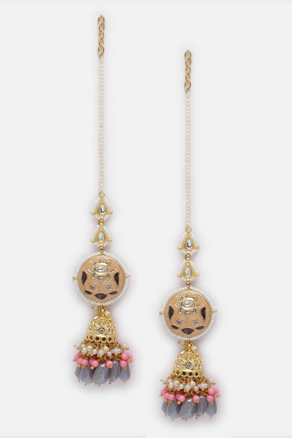 Purple And Gray Kundan And Pearls Necklace And Earring Set