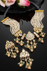 Purple And White Kundan And Pearls Necklace And Earring Set