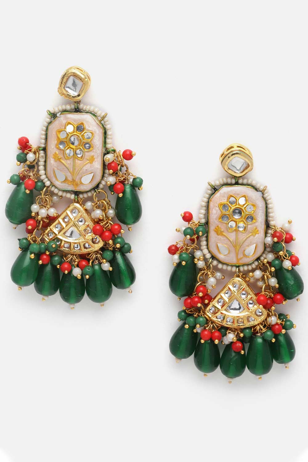 Green And White Kundan And Pearls Necklace And Earring Set