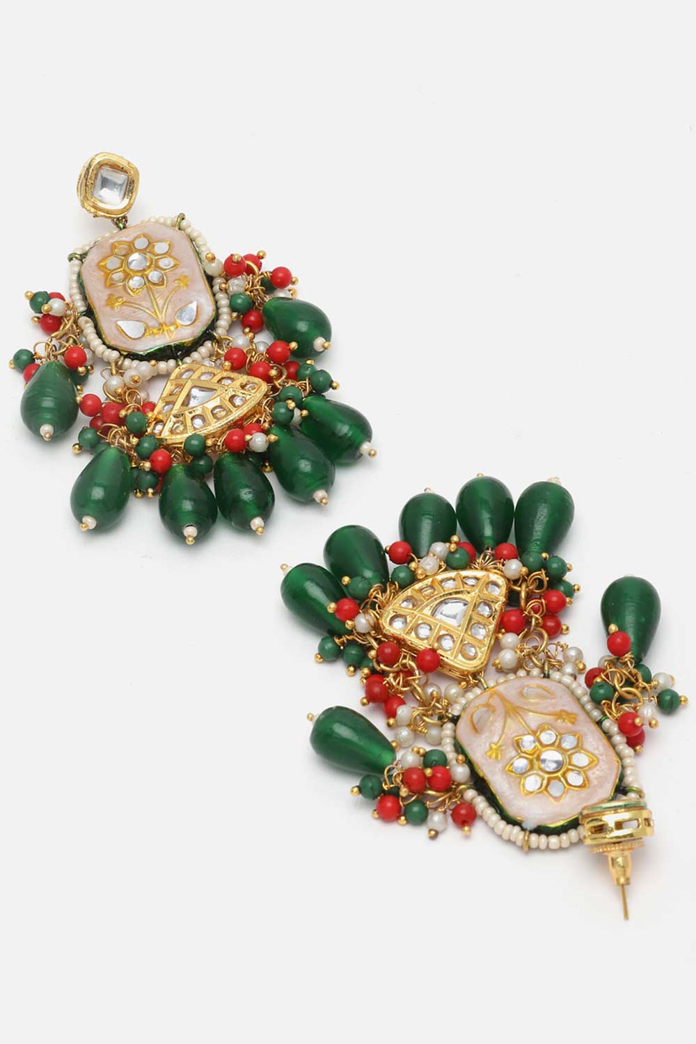 Green And White Kundan And Pearls Necklace And Earring Set