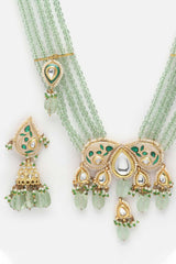 Green And White Kundan And Pearls Necklace And Earring Set