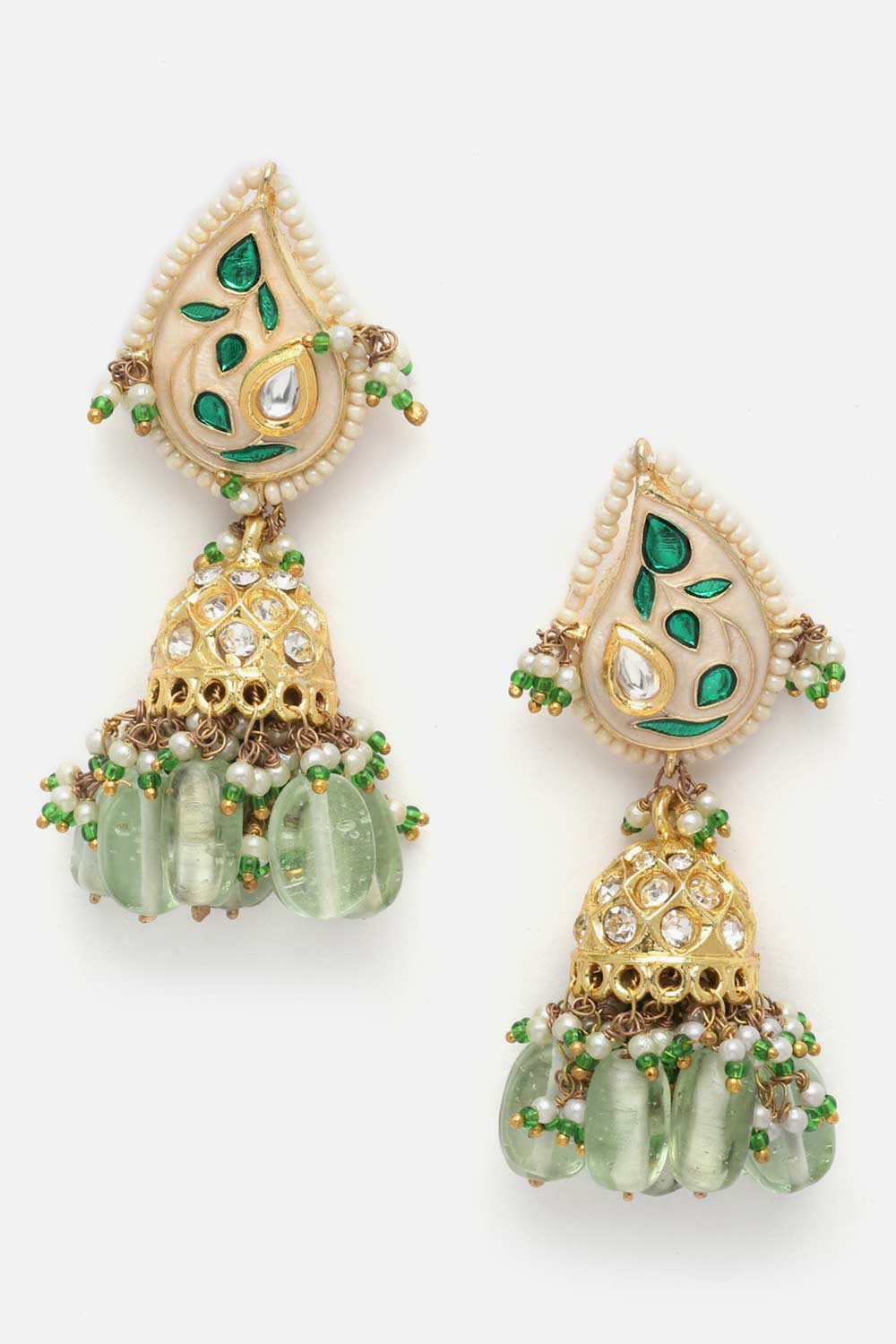 Green And White Kundan And Pearls Necklace And Earring Set