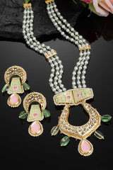 White And Green Kundan And Pearls Necklace And Earring Set