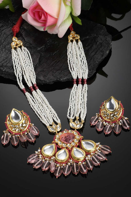 Purple And Gold Kundan And Pearls Necklace And Earring Set