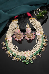 White And Green Kundan And Pearls Necklace And Earring Set