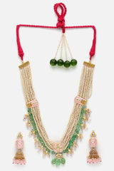 White And Green Kundan And Pearls Necklace And Earring Set