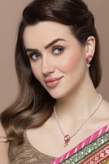 Pink And Gold Necklace With Earring Jewelry Set With Kundan And Pearls