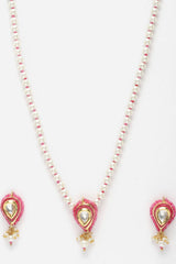 Pink And Gold Necklace With Earring Jewelry Set With Kundan And Pearls