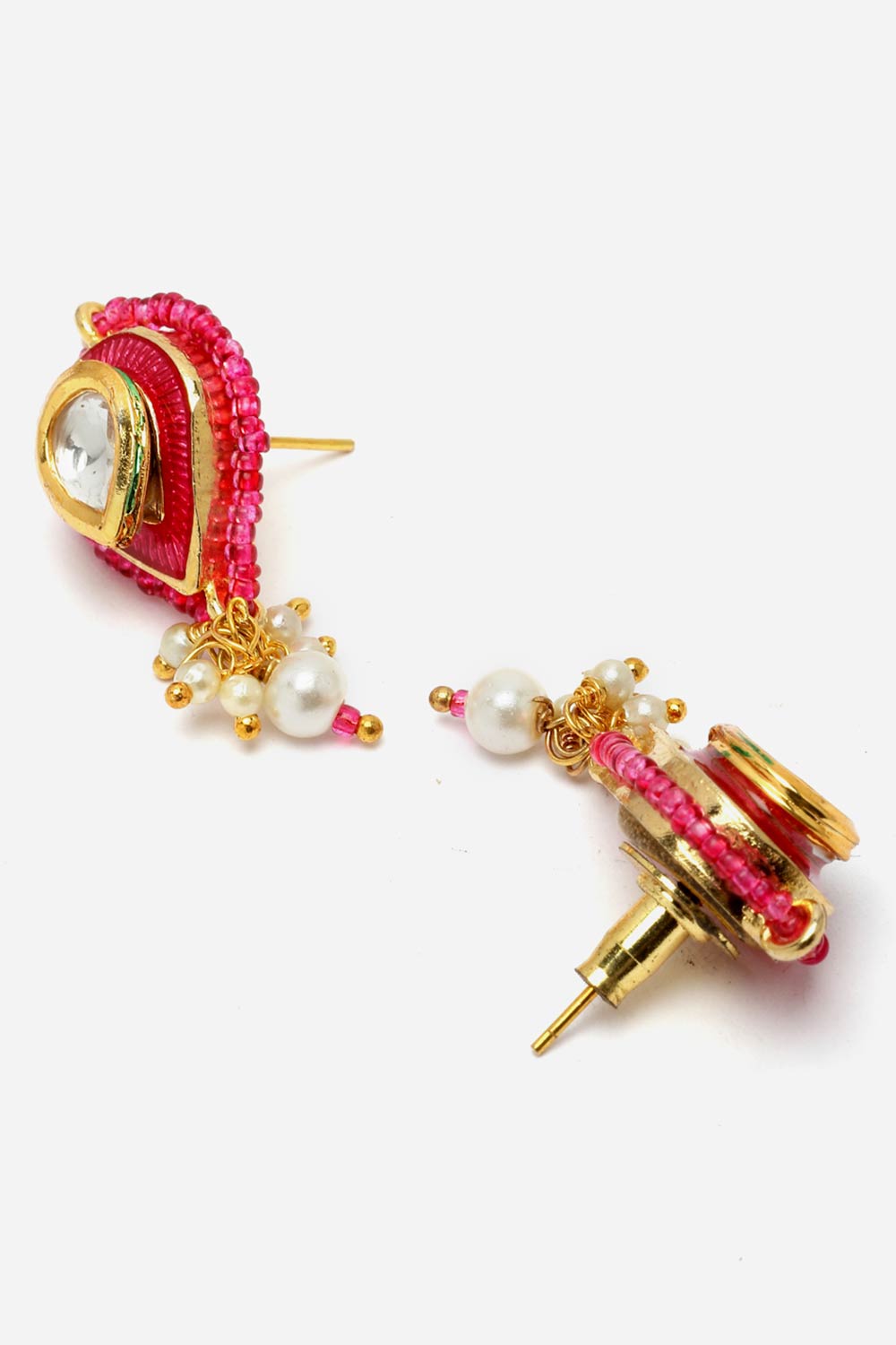 Pink And Gold Necklace With Earring Jewelry Set With Kundan And Pearls