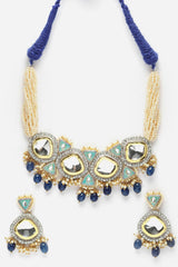 Blue And Green Necklace With Earring Jewelry Set With Kundan And American Diamonds