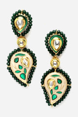 Green And Cream Necklace With Earring Jewelry Set With Kundan And Pearls