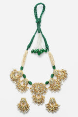 Green And White Necklace With Earring Jewelry Set With Kundan And Pearls