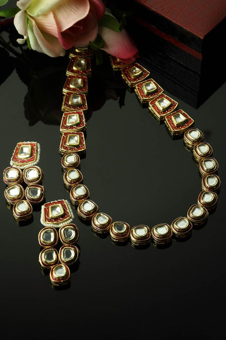 Red And Gold Necklace With Earring Jewelry Set Kundan And Pearls