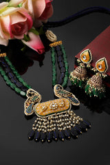 Blue And Green Necklace With Earring Jewelry Set Kundan And Pearls