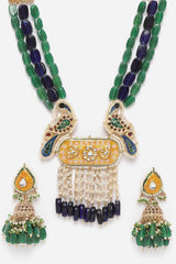 Blue And Green Necklace With Earring Jewelry Set Kundan And Pearls