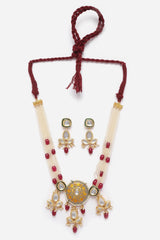 Grey And Red Necklace With Earring Jewelry Set Kundan And Pearls