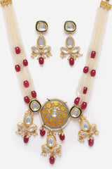 Grey And Red Necklace With Earring Jewelry Set Kundan And Pearls