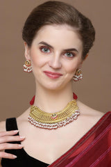 Red And Pink Necklace With Earring Jeweler Set Kundan And Pearls