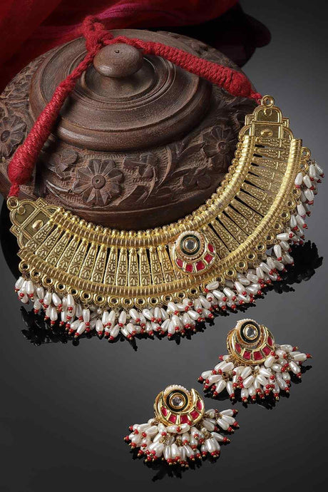 Red And Pink Necklace With Earring Jeweler Set Kundan And Pearls