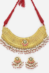 Red And Pink Necklace With Earring Jeweler Set Kundan And Pearls