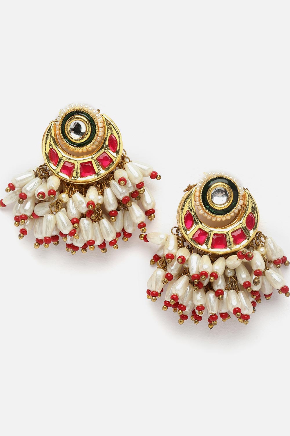 Red And Pink Necklace With Earring Jeweler Set Kundan And Pearls