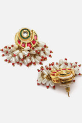 Red And Pink Necklace With Earring Jeweler Set Kundan And Pearls