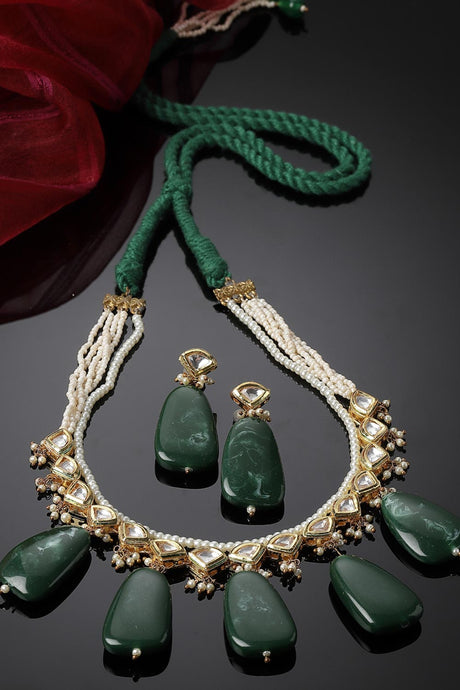 Green And Gold Necklace With Earring Jeweler Set Kundan And Pearls