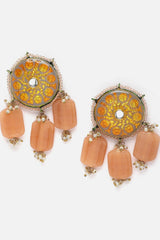 Orange And Grey Necklace With Earring Jeweler Set Kundan And Pearls