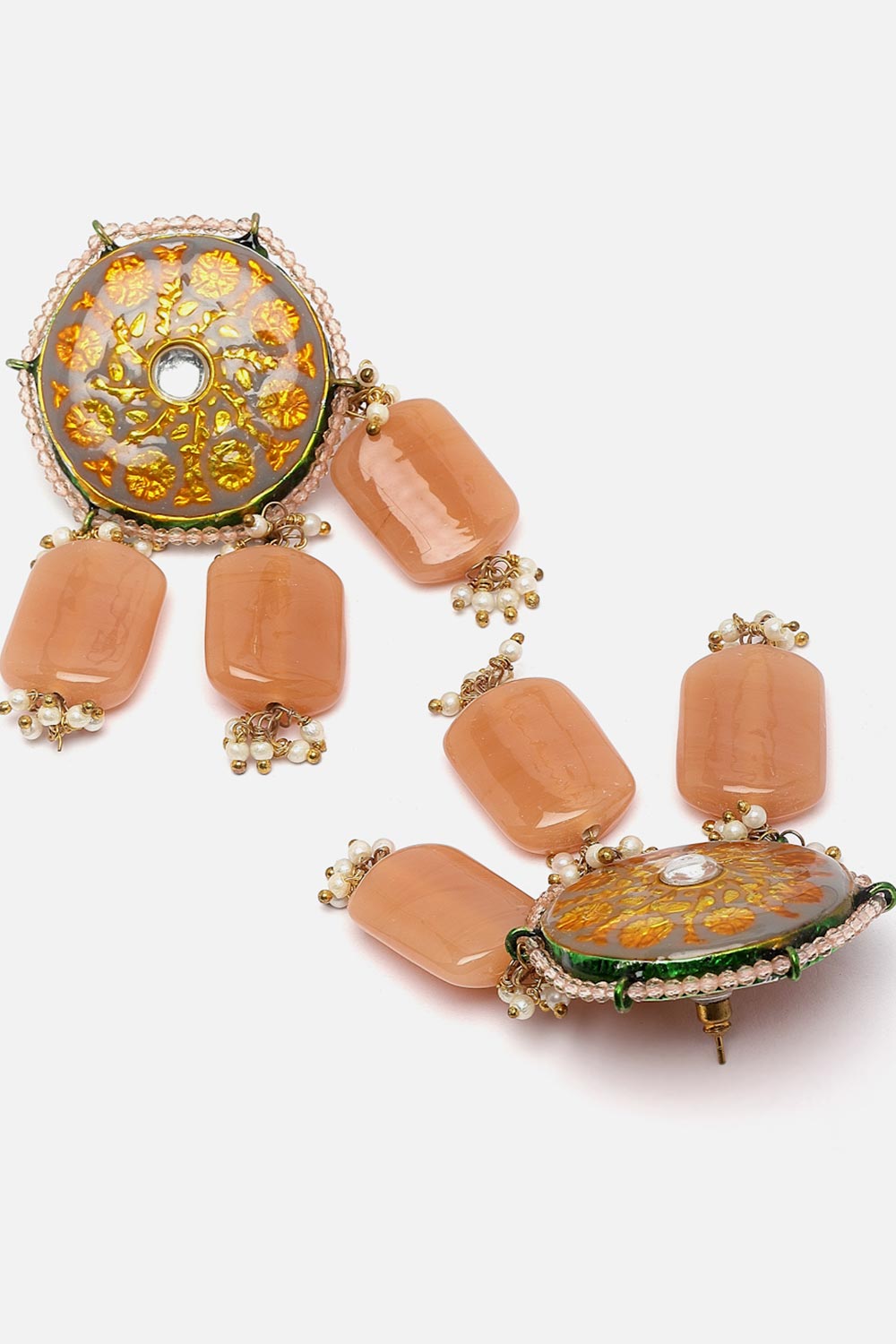 Orange And Grey Necklace With Earring Jeweler Set Kundan And Pearls