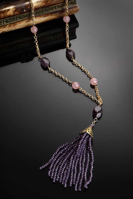 Buy Women's Copper Bead Necklace in Purple - Back