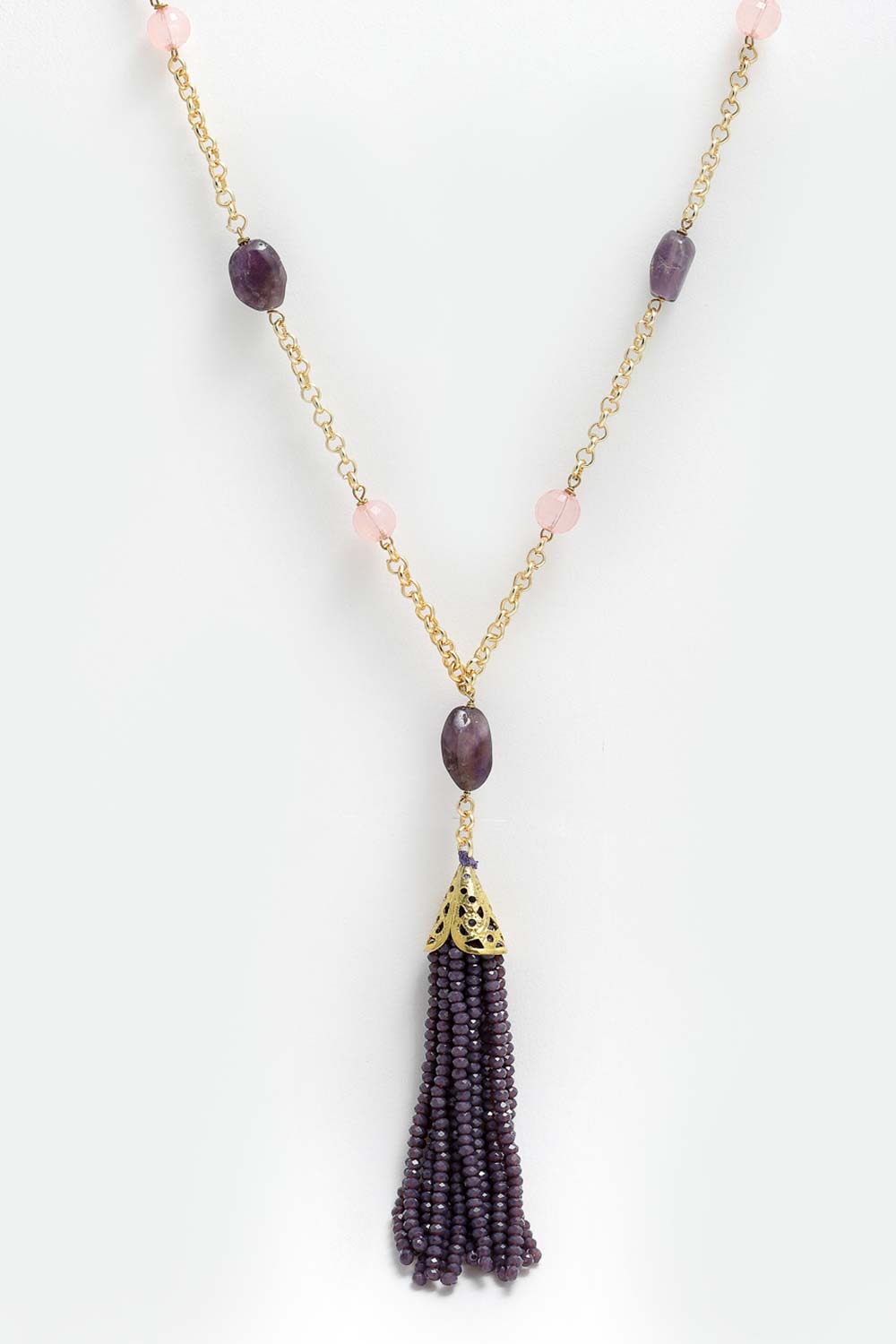 Buy Women's Copper Bead Necklace in Purple - Side