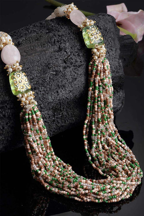 Buy Women's Sterling Silver Bead Necklace in Green - Back