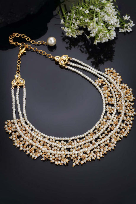 Gold And White Gold-Plated Kundan And Pearls Necklace