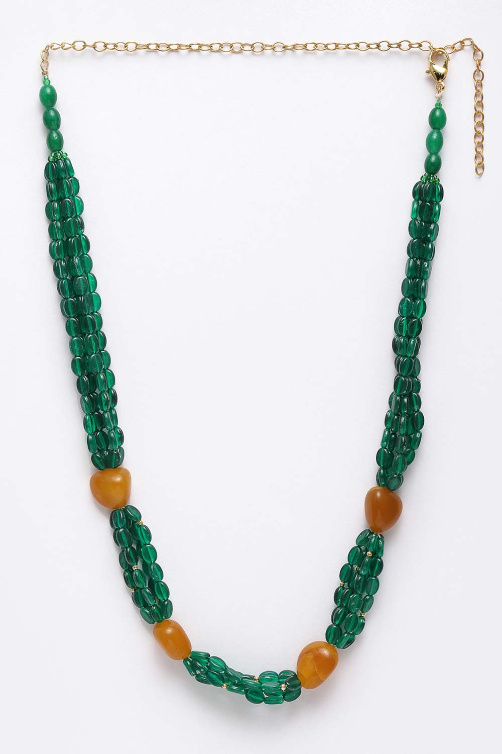 Green And Yellow Gold-Plated Natural Stones And Emerald Necklace