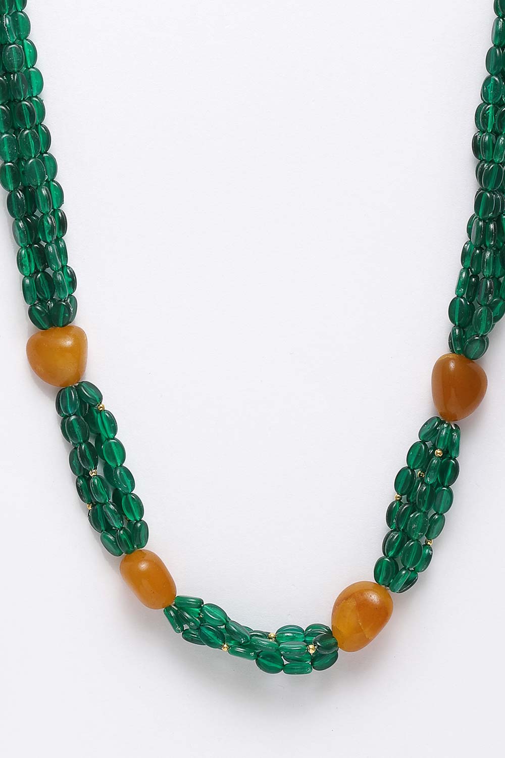 Green And Yellow Gold-Plated Natural Stones And Emerald Necklace