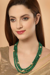 Green And White Gold-Plated Pearls And Natural Stones Necklace