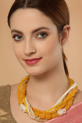 Yellow And White Gold-Plated Kundan And Pearls Necklace