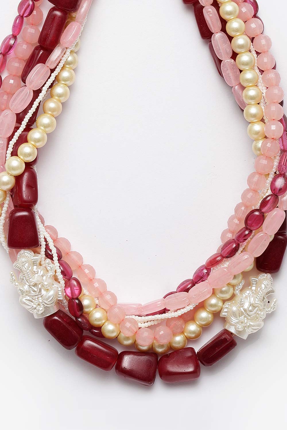Pink And White Gold-Plated Kundan And Pearls Necklace