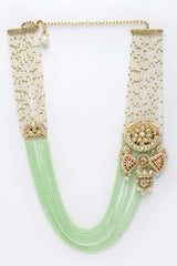 Green And Red Gold-Plated Kundan And Pearls Necklace