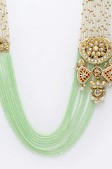 Green And Red Gold-Plated Kundan And Pearls Necklace