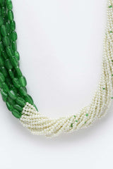 Green And White Gold-Plated Pearls And Natural Stones Necklace