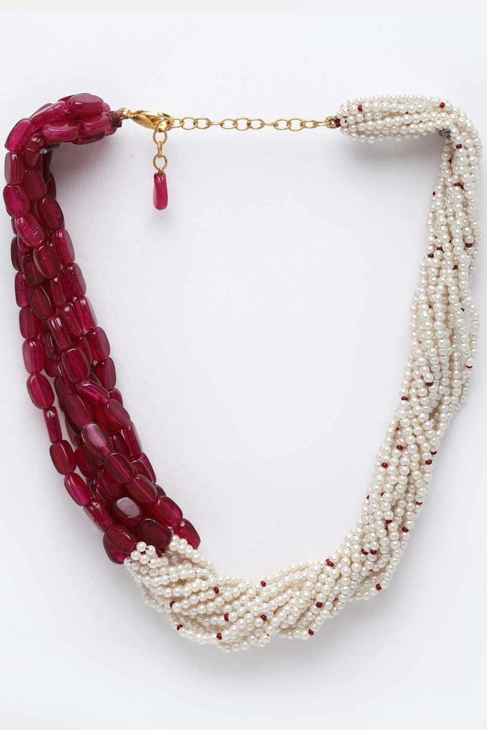 Red And White Gold-Plated Pearls And Natural Stones Necklace