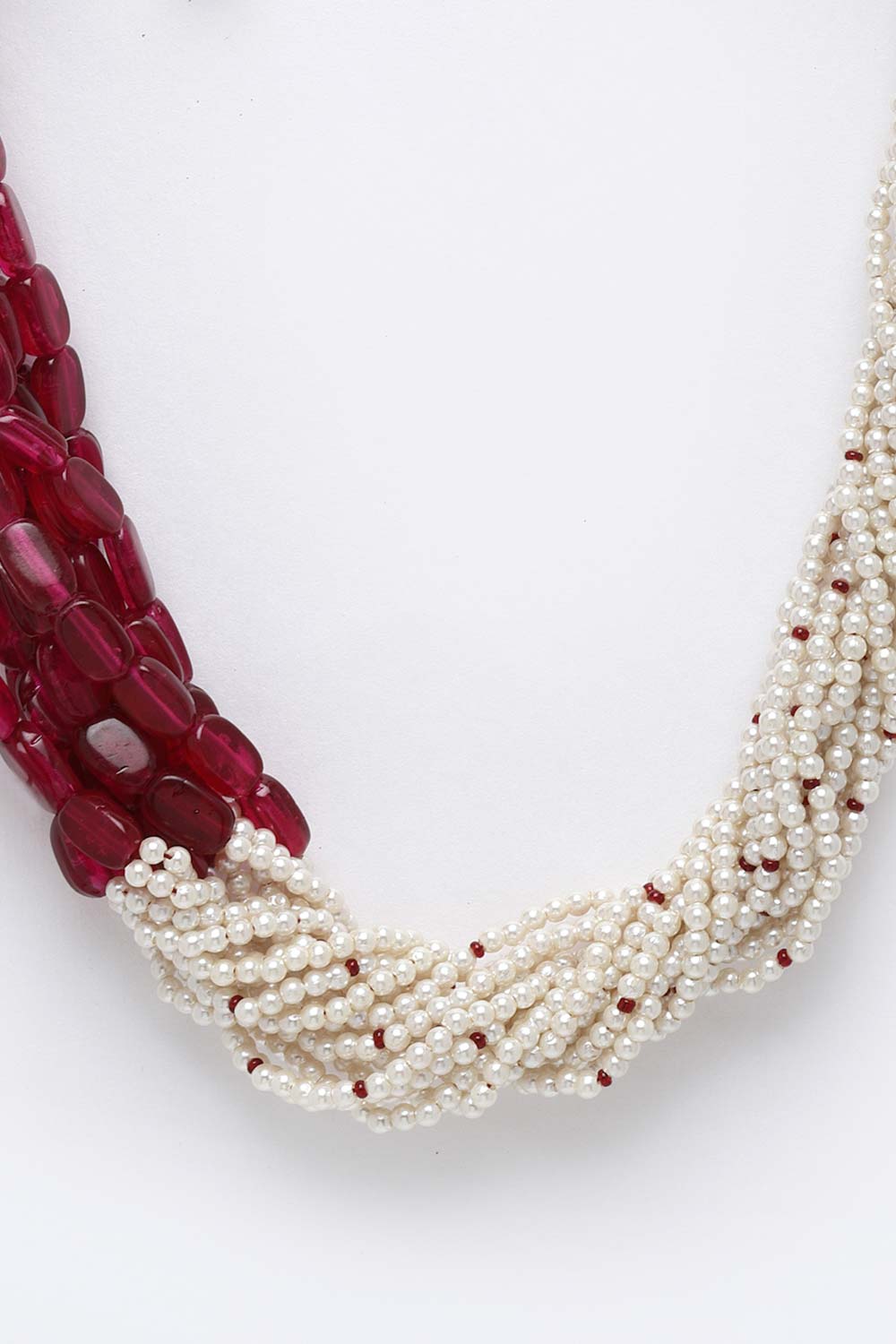 Red And White Gold-Plated Pearls And Natural Stones Necklace