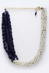 Blue And White Gold-Plated Pearls And Natural Stones Necklace