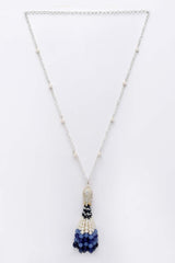 Blue White Silver Silver-Plated Pearls And Natural Stones Necklace