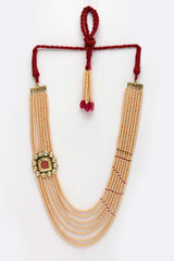 Red And White Gold-Plated Kundan And Pearls Necklace