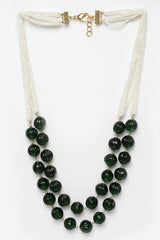 Green And Gold Gold-Plated Pearls And Natural Stones Bead Necklaces