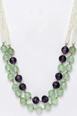 Purple And Green Gold-Plated Pearls And Natural Stones Bead Necklaces