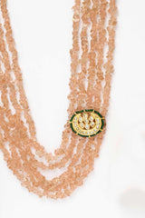Peach And Green Gold-Plated Kundan And Pearls Bead Necklaces