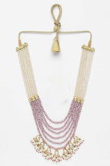 Purple And Red Gold-Plated Kundan And Pearls Bead Necklaces